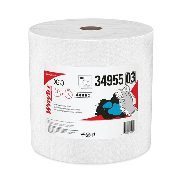 Wypall Towels & Wipes, White, Roll, HYDROKNIT*, 1100 Wipes, 12 1/2 in x 13 2/5 in 34955
